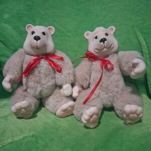 2 Vintage Porcelain/Ceramic Face Hands & Feet Jointed Teddy Bears Plush Weighted